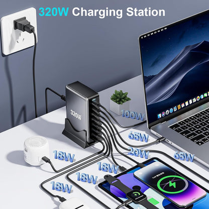 USB C Fast Charger Block, USB Charging Station, GaN Ⅲ Pro PD PPS Port Fast Charging Station Hub, Laptop Wall Charger Compatible with MacBook, iPhone 17, iPad, Android Devices etc