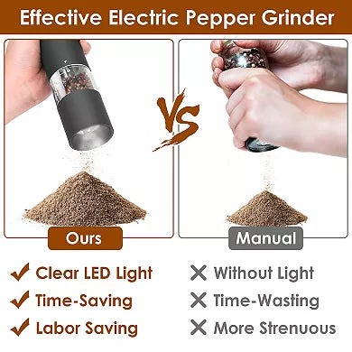 2-Piece Electric Salt & Pepper Grinder Set Battery Powered Adjustable Mill