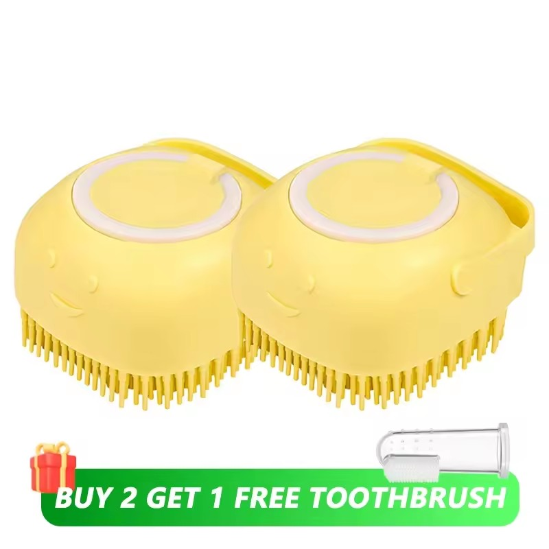 Dog Bathing Brush Pet Massage Brush Shampoo Dispenser Soft Silicone Brush Rubber Bristle for Dogs and Cats Shower Grooming Tool